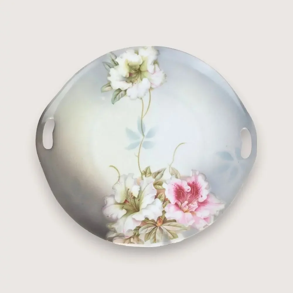 Antique PV Vessra Germany Hand Painted Floral Handled Dresser Tray Plate